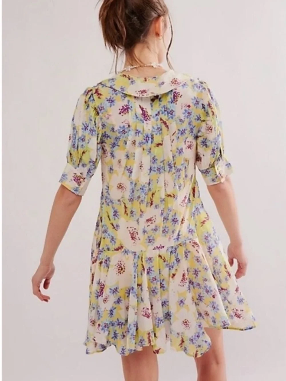 NWT Free People Sugar Crush Floral Mini Dress in Lemon Combo Size Medium